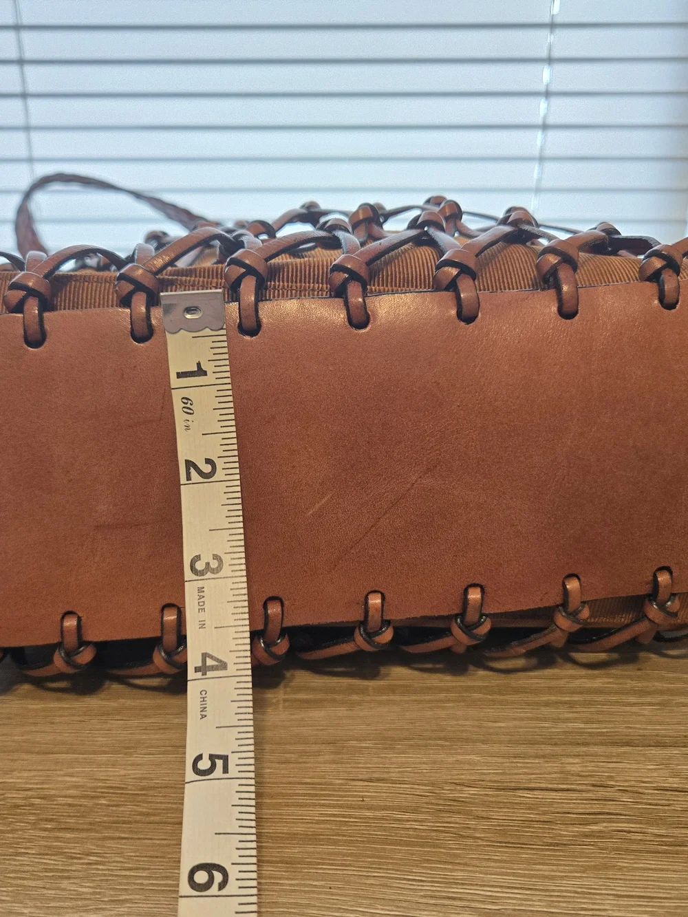 Aspects Woven Net Leather Tote Bag in Brown - Picture 10 of 10